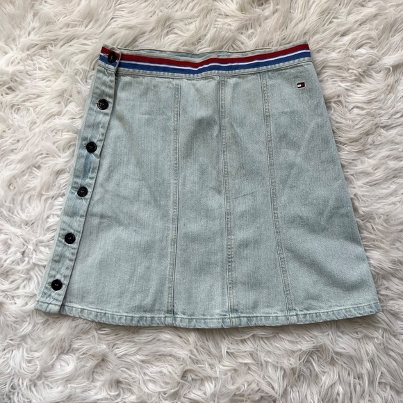 Tommy Hilfiger Light Denim Button Up Skirt Colorful Band Early 2000s size 6 - Picture 2 of 7